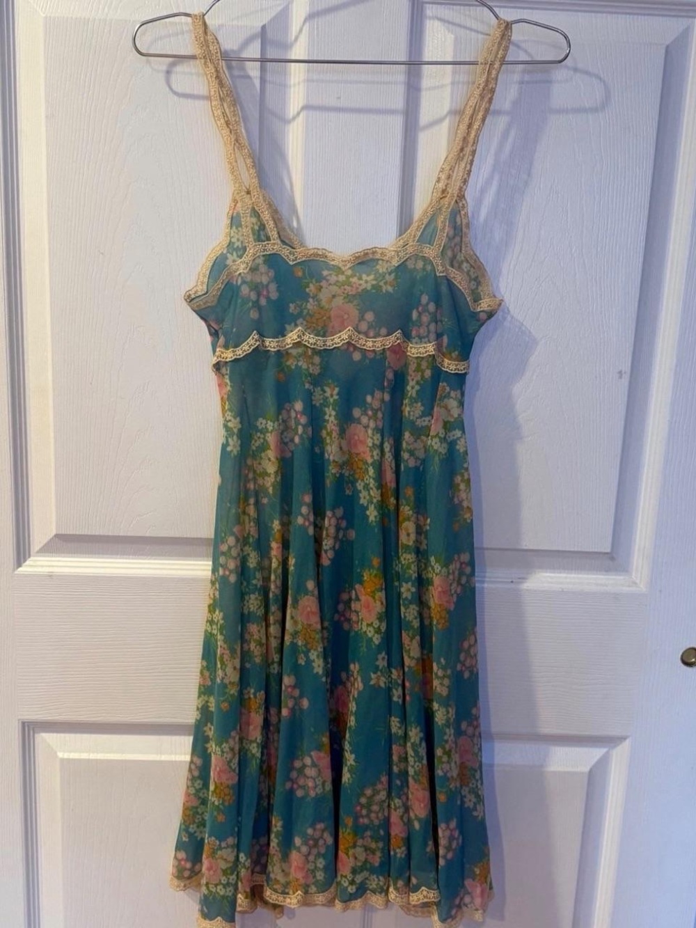 Vintage Made in Italy Montenapoleone Floral Lace Slip Dress Teal Mini Dress - Picture 8 of 8